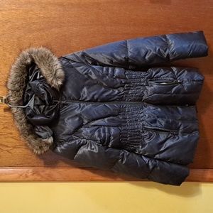 Women's laundry by Shelli Secal Black Coat with Faux fur trim Hood Size Medium